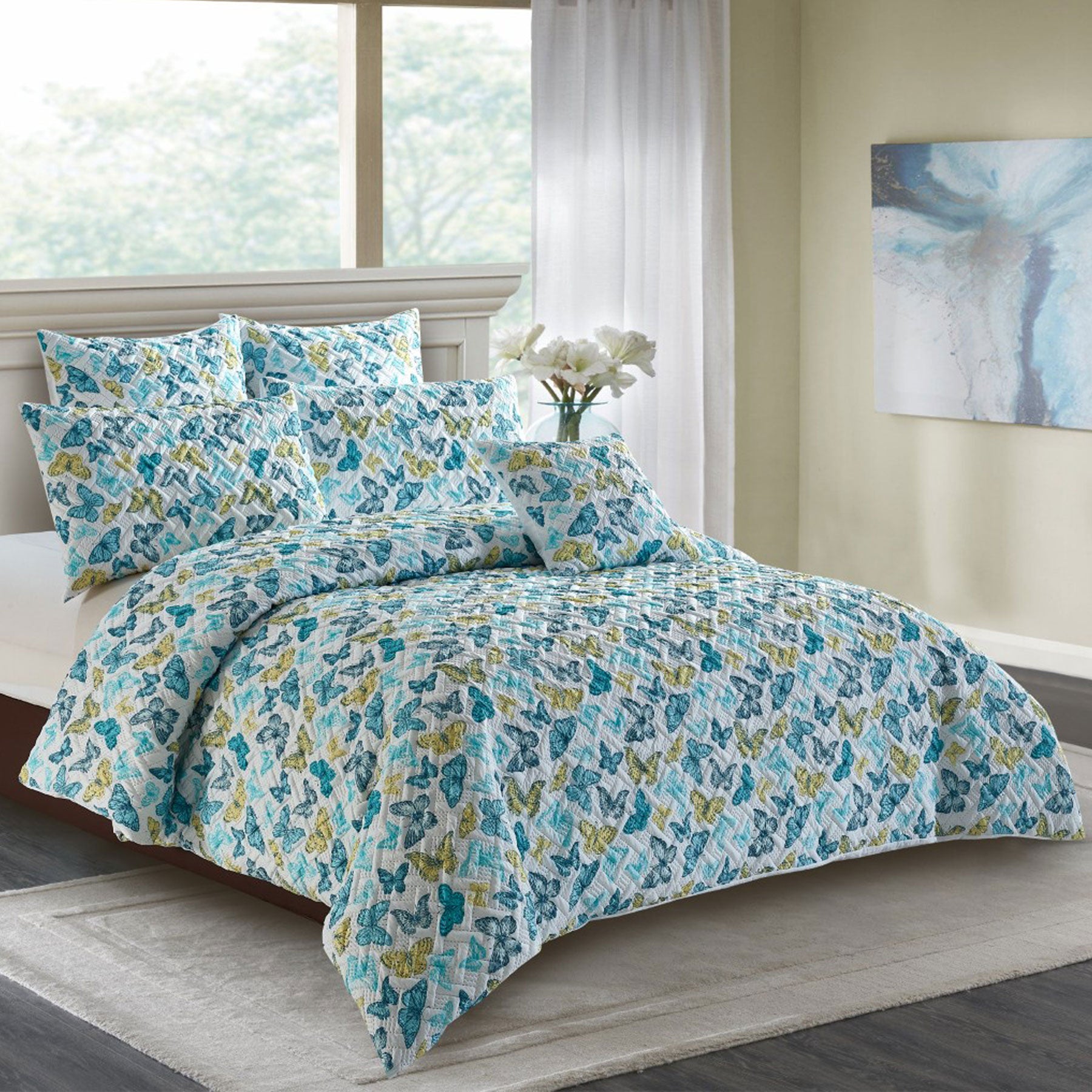 Georges Fine Linens Butterfly Quilted Lattice Quilt Doona Duvet Cover Blue King