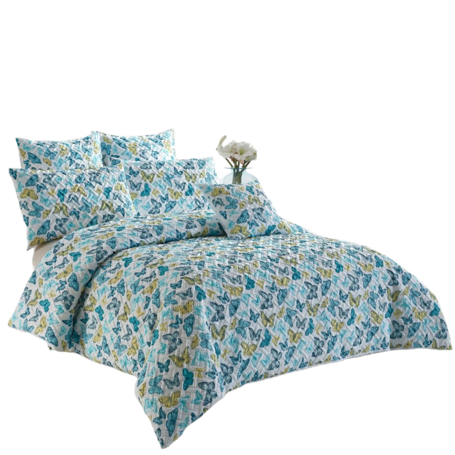Georges Fine Linens Butterfly Quilted Lattice Quilt Doona Duvet Cover Blue Queen