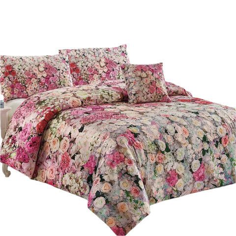 Georges Fine Linens Evaline Rose Floral Quilt Doona Duvet Cover Pink Queen