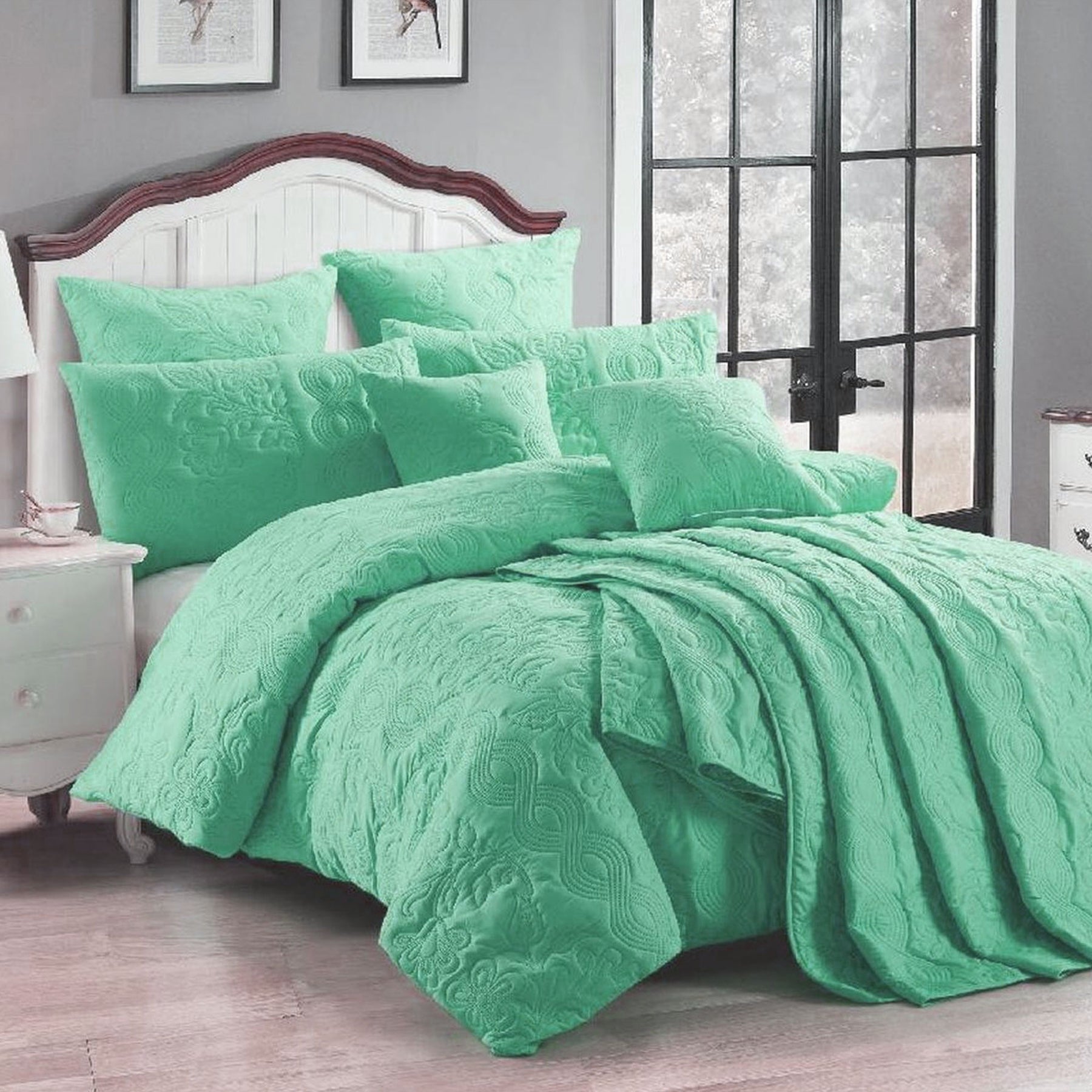 Georges Fine Linens Marguerite Quilt Doona Duvet Cover Wave Green Super King
