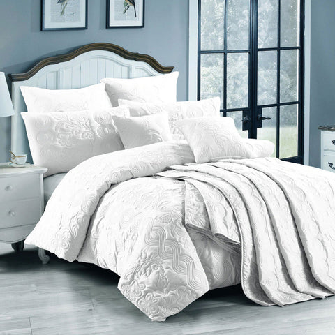 Georges Fine Linens Marguerite Floral Textured Quilt Cover Set White Double