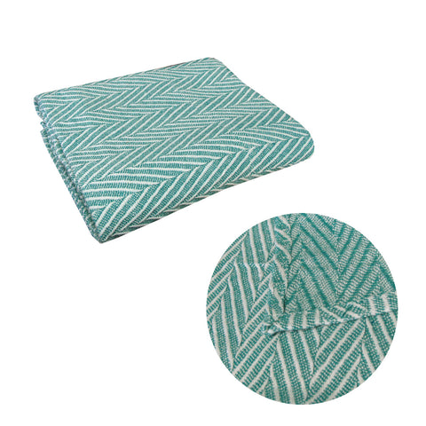 Sia Herringbone Cotton Texture Blanket Throw Rug 125 x 150cm Sea Green