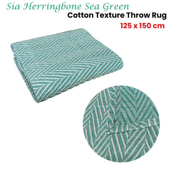 Sia Herringbone Cotton Texture Blanket Throw Rug 125 x 150cm Sea Green