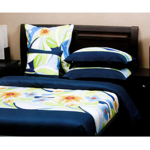 Orient Sense Iluka Floral Cotton Quilt Doona Duvet Cover Set Navy Blue King