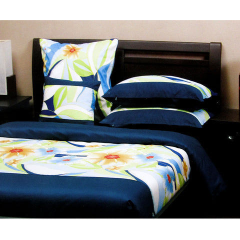 Orient Sense Iluka Floral Cotton Quilt Doona Duvet Cover Set Navy Blue King