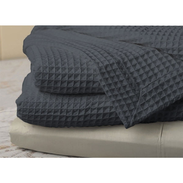 Jenny Mclean Ardent Super Soft Cotton Waffle Blanket Throw Charcoal Grey Queen
