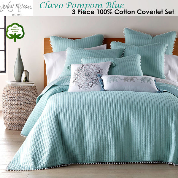 Jenny Mclean Clavo Pompom Bedspread Coverlet Comforter Quilt Blue Super King