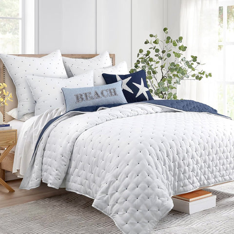 Jenny Mclean Swiss Dots Reversible Bedspread Comforter Coverlet Blue White Super King