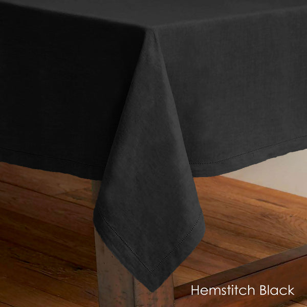 Rans Pure Cotton Hemstitch Tablecloth Rectangular 150 x 260cm Black