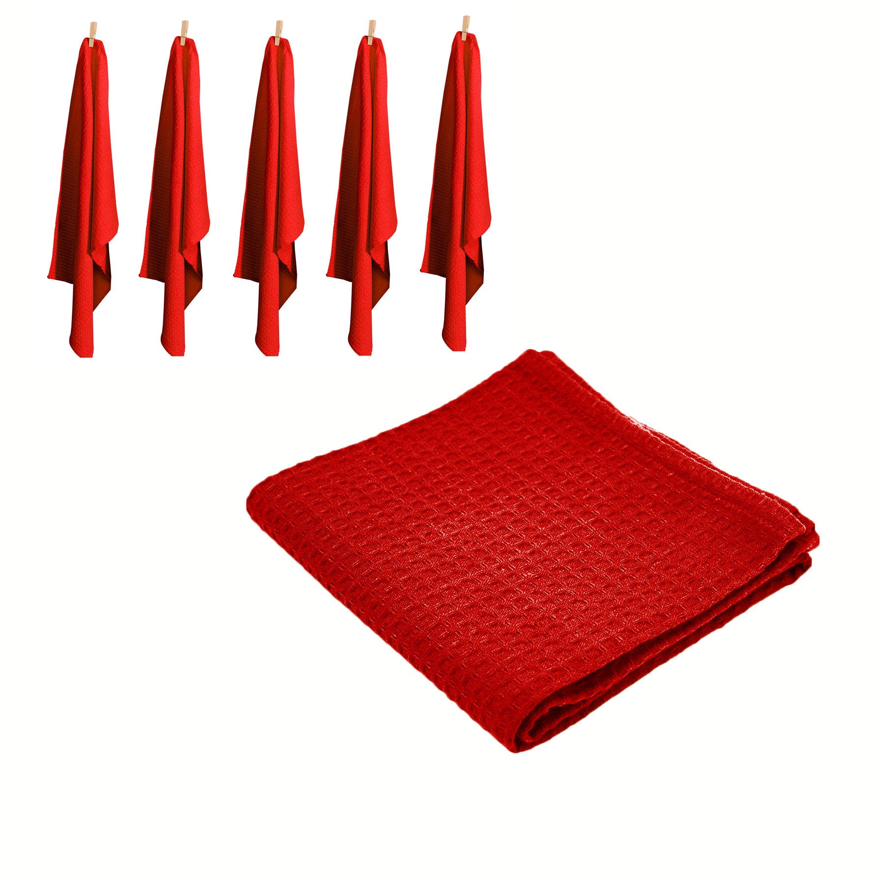 Rans Set of 6 Cotton Waffle Tea Towels 50 x 70cm Red