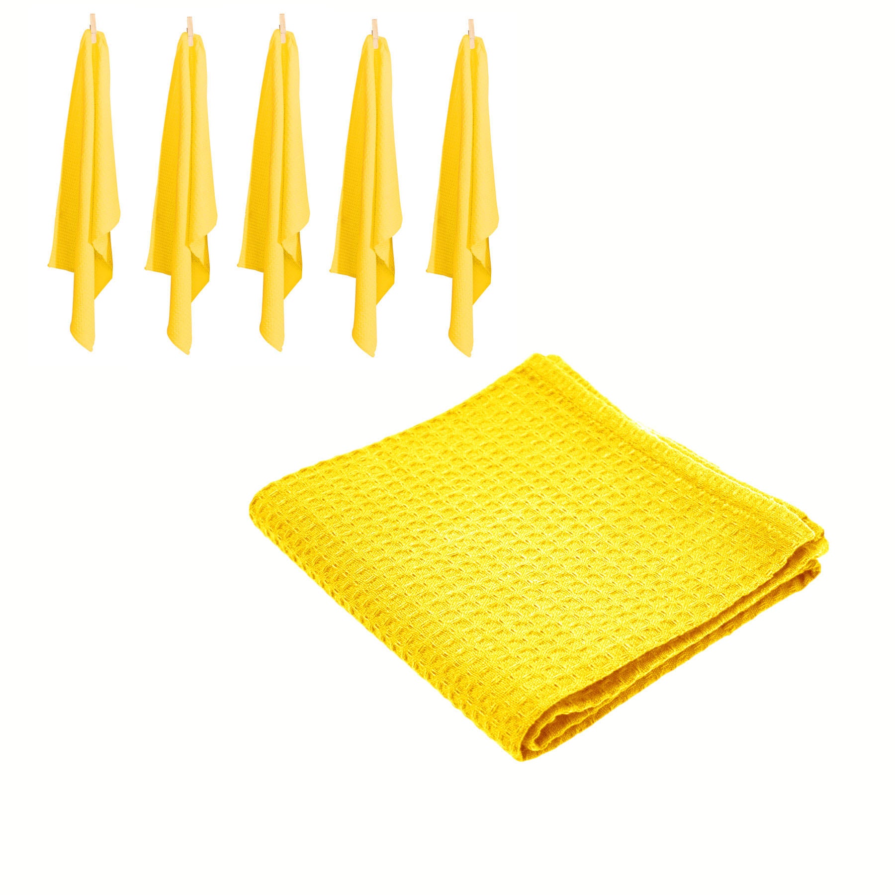 Rans Set of 6 Cotton Waffle Tea Towels 50 x 70cm Yellow