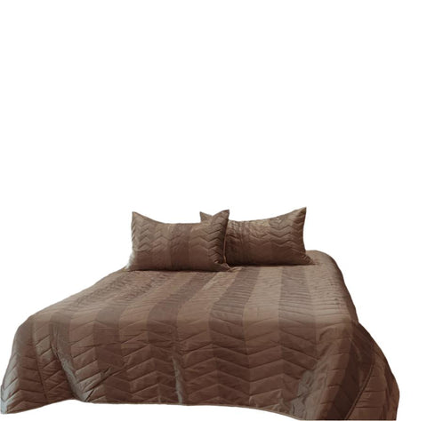 Rapee Zig Zag Faux Silk Bedspread Comforter Coverlet Brown Queen