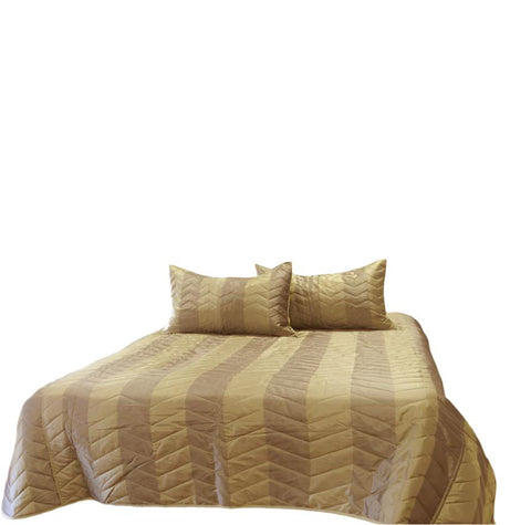 Rapee Zig Zag Faux Silk Bedspread Comforter Coverlet Gold Queen