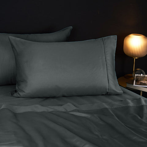 Morrissey 1700TC Cotton Rich Flat Fitted Sheet Set Charcoal Queen