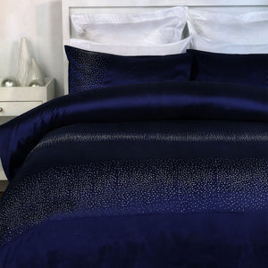 Koo Faux Silk Diamante Quilt Doona Duvet Cover Set Navy Blue Single