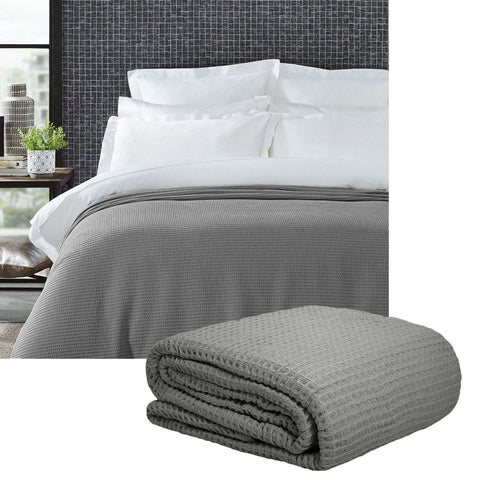 Living At Home 350gsm Cotton Waffle Weave Blanket Throw Queen Charcoal Grey