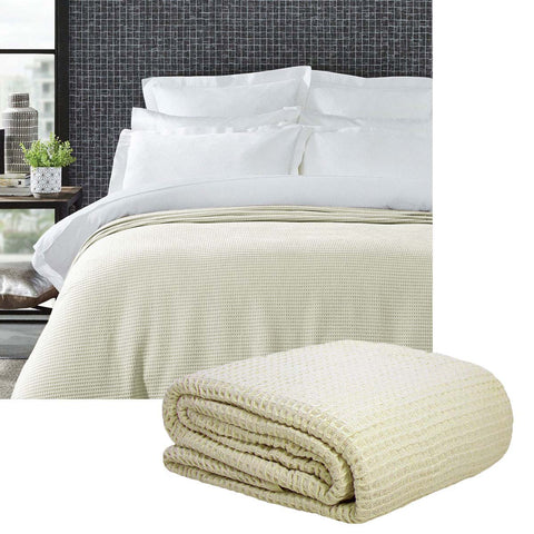 Living At Home 350gsm Cotton Waffle Weave Blanket Throw Queen Cream