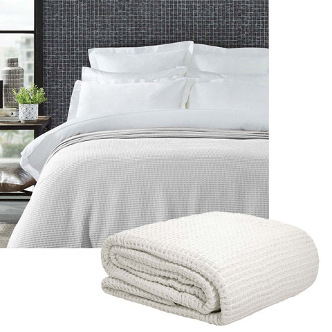 Living At Home 350gsm Cotton Waffle Weave Blanket Throw Queen White
