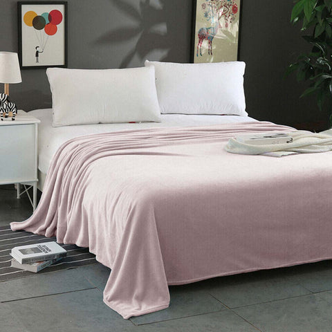 Micro Flannel Plush Blanket Throw Rug Queen 220 x 240cm Blush Pink