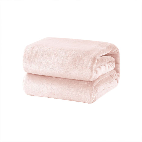 Micro Flannel Plush Blanket Throw Rug Single 150 x 220cm Blush Pink