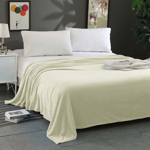 Micro Flannel Plush Blanket Throw Rug Queen 220 x 240cm Cream Ivory