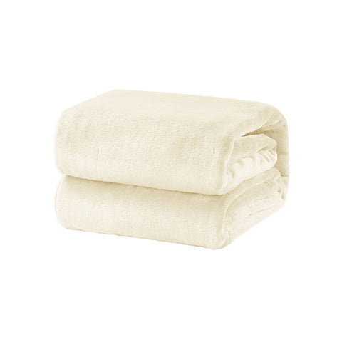 Micro Flannel Plush Blanket Throw Rug Single 150 x 220cm Cream Ivory