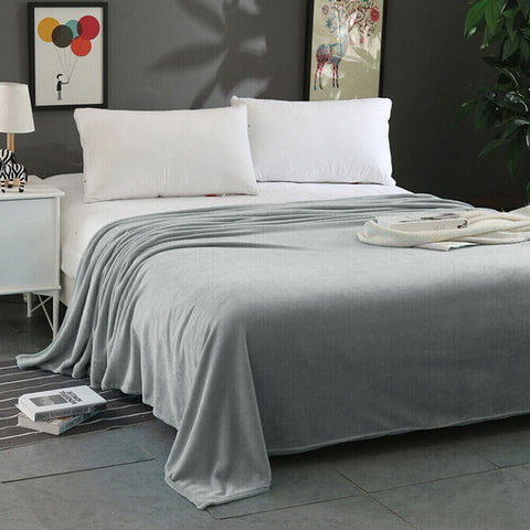 Micro Flannel Plush Blanket Throw Rug Queen 220 x 240cm Grey