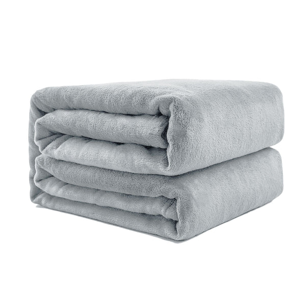 Micro Flannel Plush Blanket Throw Rug Queen 220 x 240cm Grey