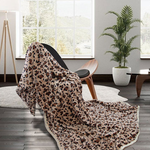 Faux Animal Fur Soft Flannel Blanket Throw Rug Leopard Queen Size
