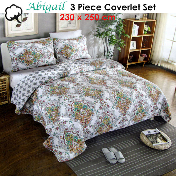100% Cotton Cover Lightly Quilted Coverlet Set Abigail Queen