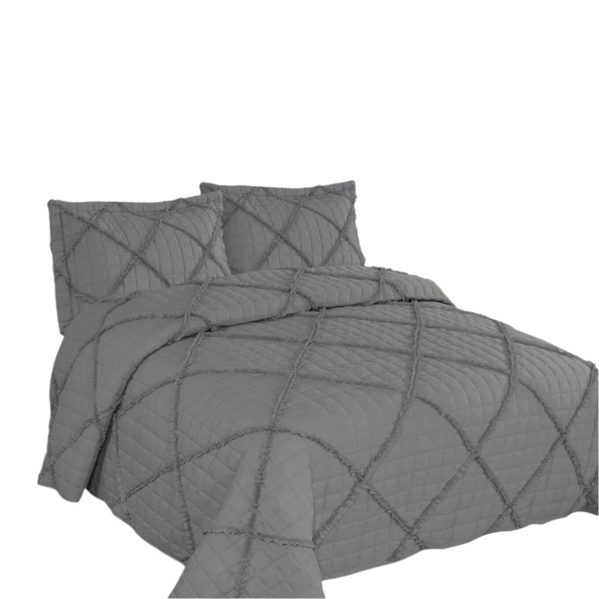 Beverley Diamond Quilted Bedspread Comforter Coverlet Charcoal Grey Queen