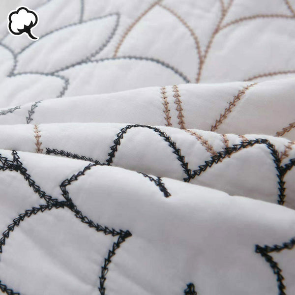 Eliana Cotton Floral Quilted Bedspread Coverlet Comforter White Queen