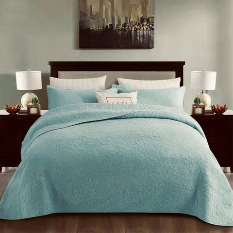 Floral Cotton Quilted Bedspread Coverlet Set Turquoise King
