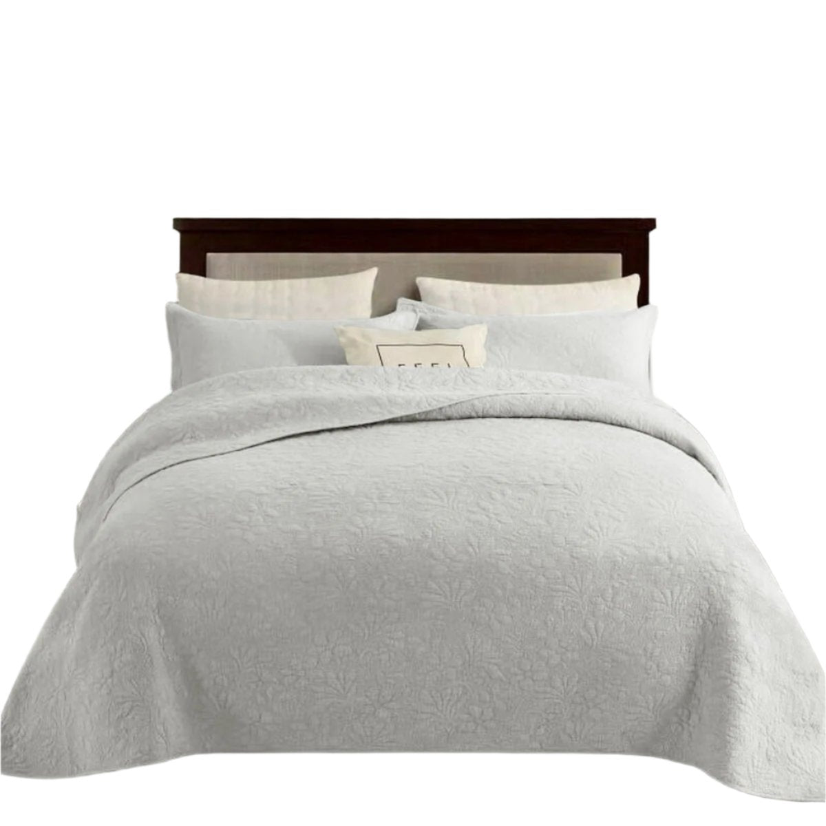 Floral Quilted Bedspread Comforter Coverlet Charcoal White Queen