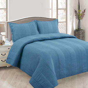 Lewis Striped Quilted Polyester Cotton Bedspread Coverlet Blue Queen