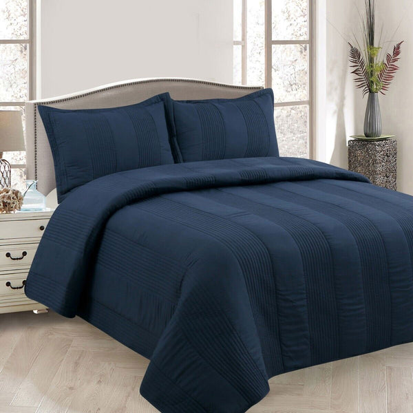 Lewis Quilted Polyester Cotton Bedspread Comforter Coverlet Set Navy Queen