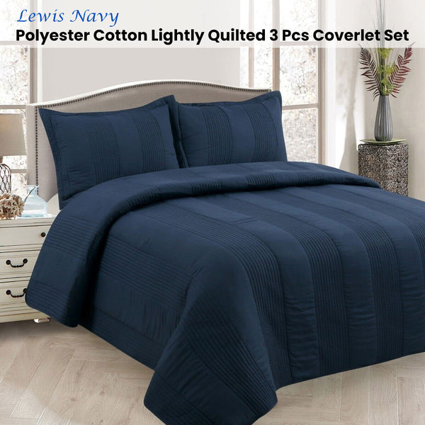 Lewis Quilted Polyester Cotton Bedspread Comforter Coverlet Set Navy Queen