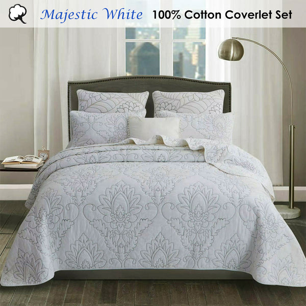 Majestic Damask Quilted Bedspread Comforter Coverlet White King