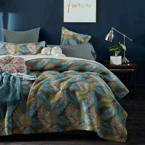 Orlando Foliage 150gsm Cotton Quilted Bedspread Coverlet Set Brown Queen
