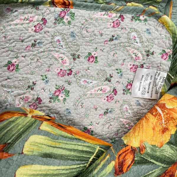 Birds of Paradise 150gsm Cotton Quilted Bedspread Coverlet Set Yellow Queen