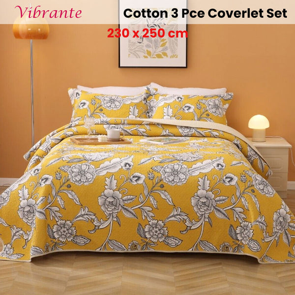 Floral Cotton Lightly Quilted Bedspread Comforter Coverlet Set Vibrant Yellow Queen