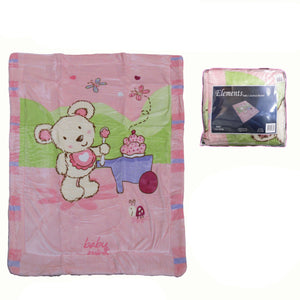 Elements Kids Childrens Nursery Coral Fleece Blanket Pink Teddy 110 x 140cm