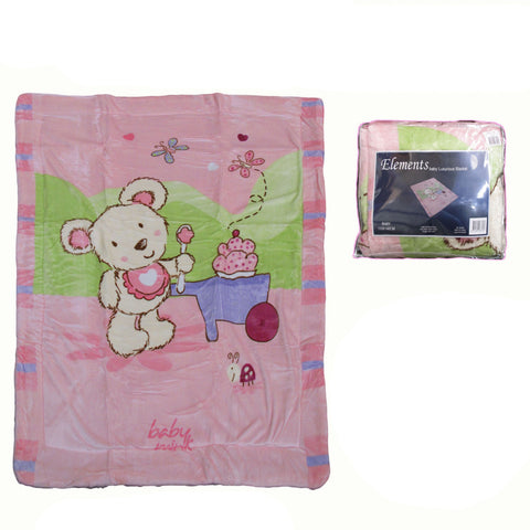 Elements Kids Childrens Nursery Coral Fleece Blanket Pink Teddy 110 x 140cm