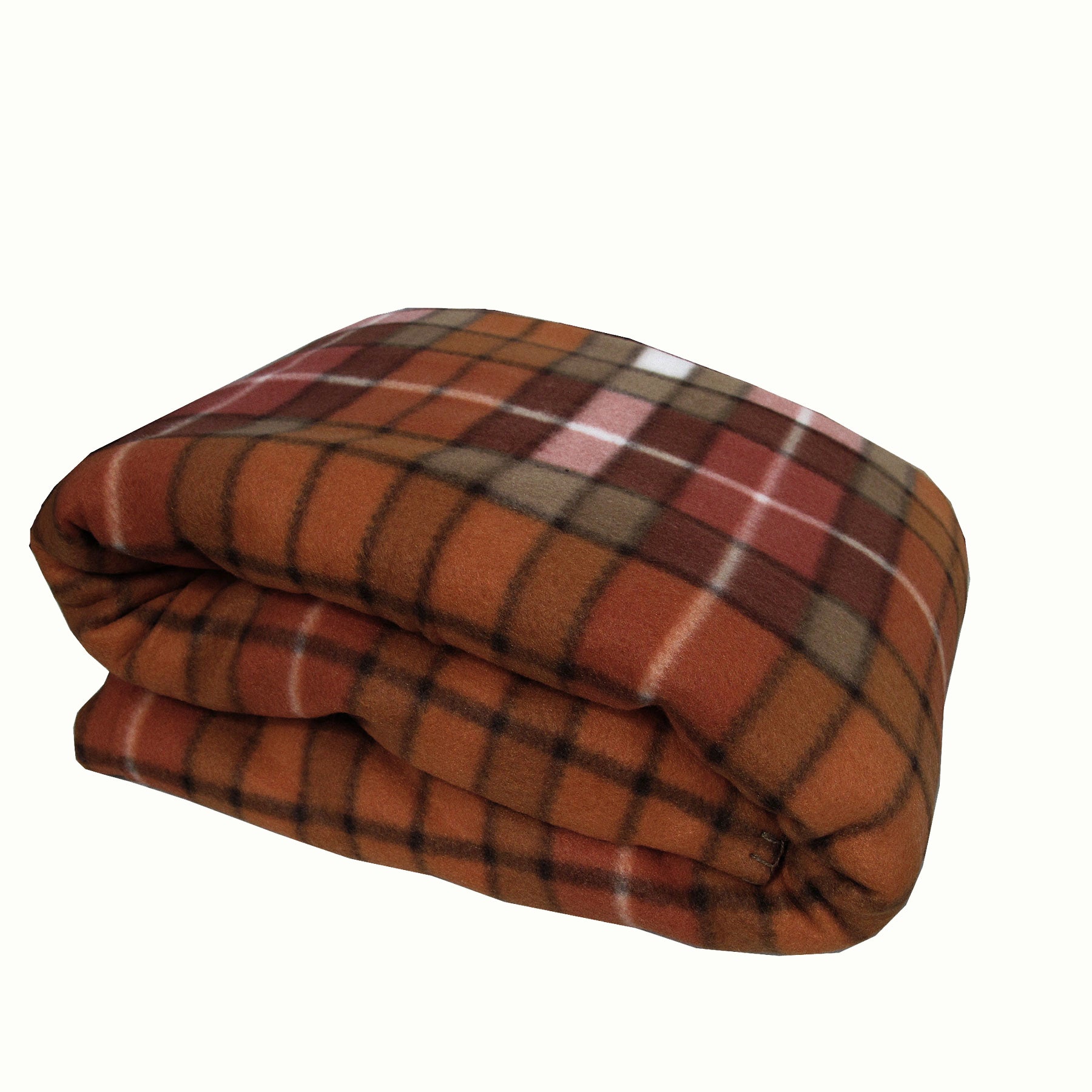 Elements 240GSM Polar Fleece Blanket Checked Burnt Orange Queen