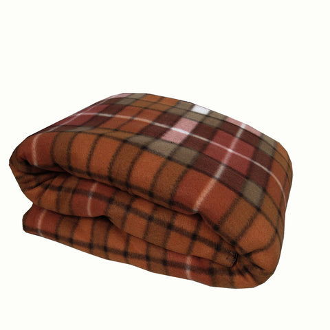 Elements 240GSM Polar Fleece Blanket Checked Burnt Orange Queen