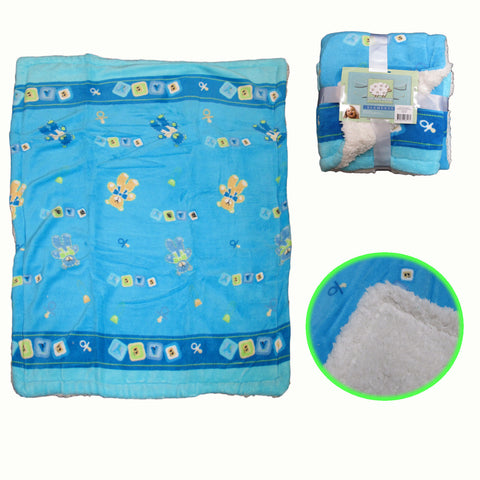 Elements Kids Childrens Nursery Coral Fleece Blanket Blue Teddy 100 x 80cm