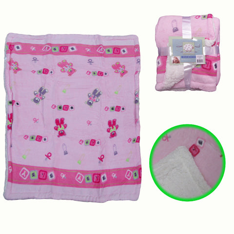 Elements Kids Childrens Nursery Coral Fleece Blanket Pink Teddy 80 x 100cm