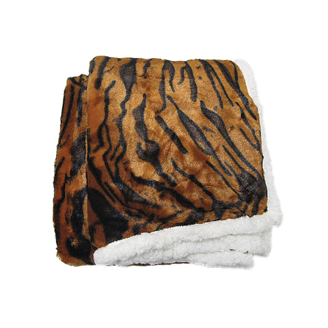 Faux Fur Reversible Blanket Throw Rug 127 x 152cm Tiger