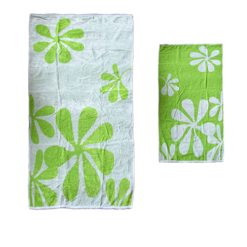 Elements Jacquard Reversible Cotton Velour Beach Towel Lime Floral 80 x 148cm