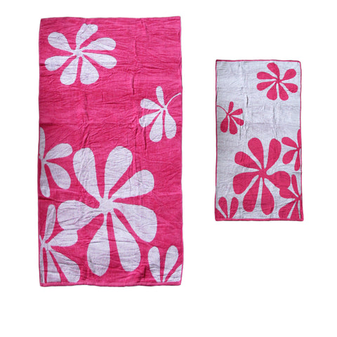 Elements Jacquard Reversible Cotton Velour Beach Towel Pink Floral 80 x 148cm